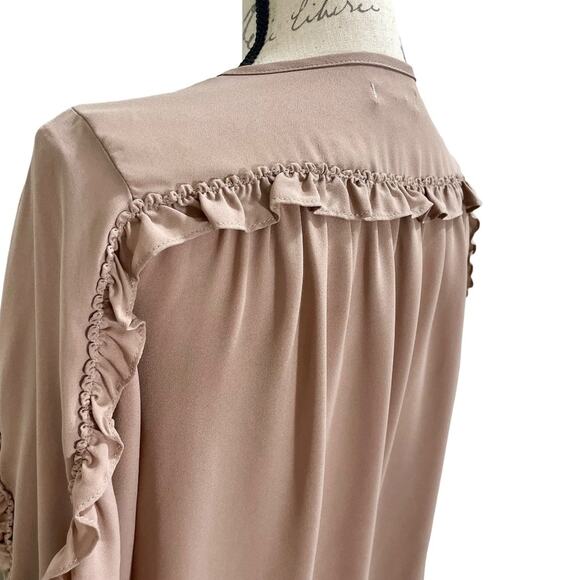 Max Studio Boho Women’s Dusty Mauve Ruffle Tunic Top Keyhole Front Tie - XS - Picture 7 of 13